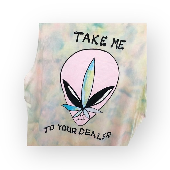 VHTF: new UNIF 🜸 Take Me To Your Dealer Muscle Tee 🜸 Pastel Tie Dye Weed Alien - Picture 9 of 16